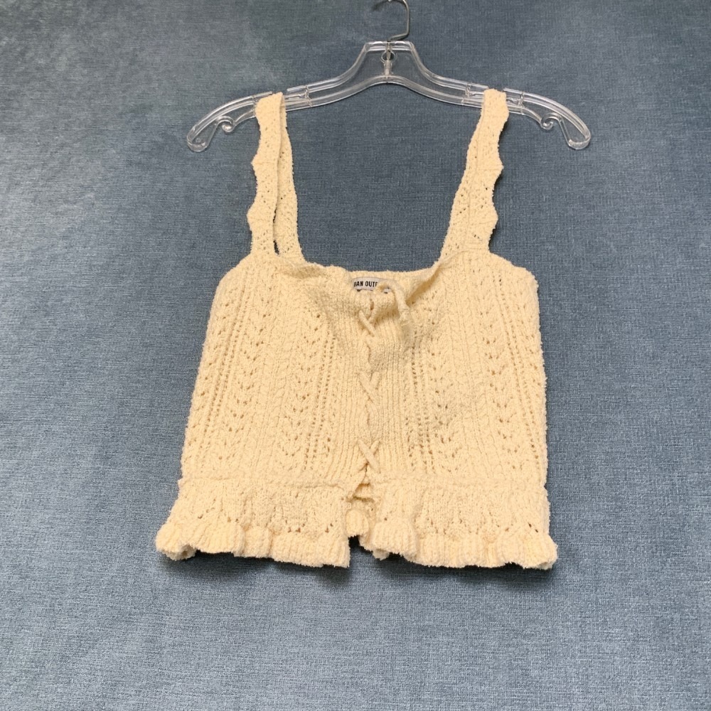 Urban Outfitters Carmella Crop Sweater Tank Top Womens Small Beige Knit Lace Up